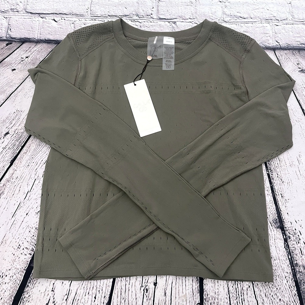 CALIA Focus Pointelle Seamless‎ Long Sleeve T-Shirt L/XL Grey Green - Picture 3 of 7